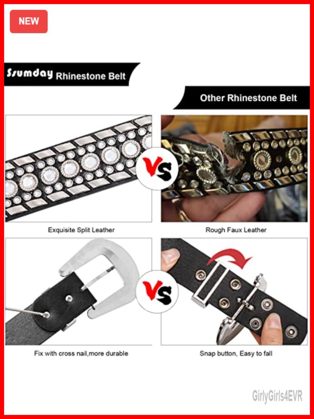 Rhinestone Bling Studded 1.5" Leather Belt for Jeans with Silver Buckle - Picture 5 of 6